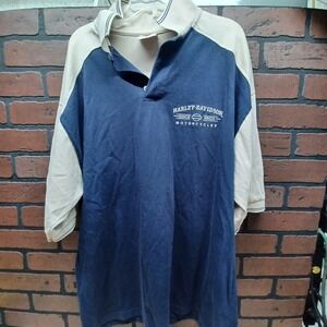 Harley Davidson XL Hughesville, MD Blue Tan  Short Sleeve 100% Cotton polo shirt